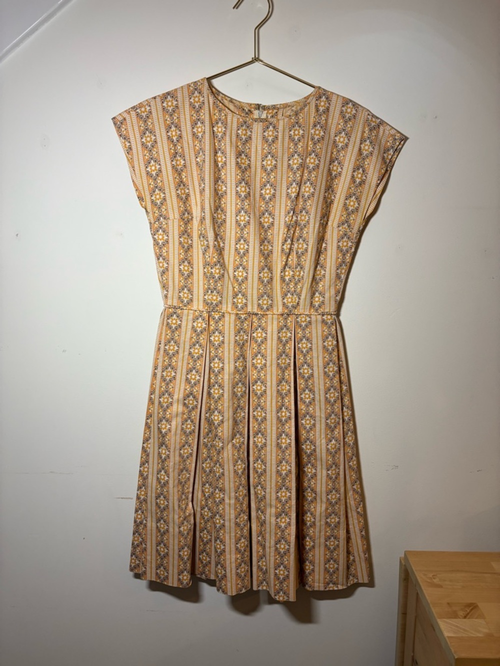 Vintage Yellow Striped Floral High-Low Dress